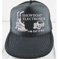 Vtg Snapback Showboat Electronics Logo Mesh Trucker Hat Cap Black White Letters  eb-60964970